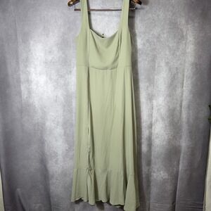 Show Me Your Mumu Claire Midi Dress Smocked Ruffle Slit XL Sage Green Boho
